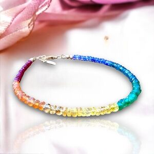 New Unisex Handmade Rainbow Gemstone Bracelet, 14k Gold Filled
